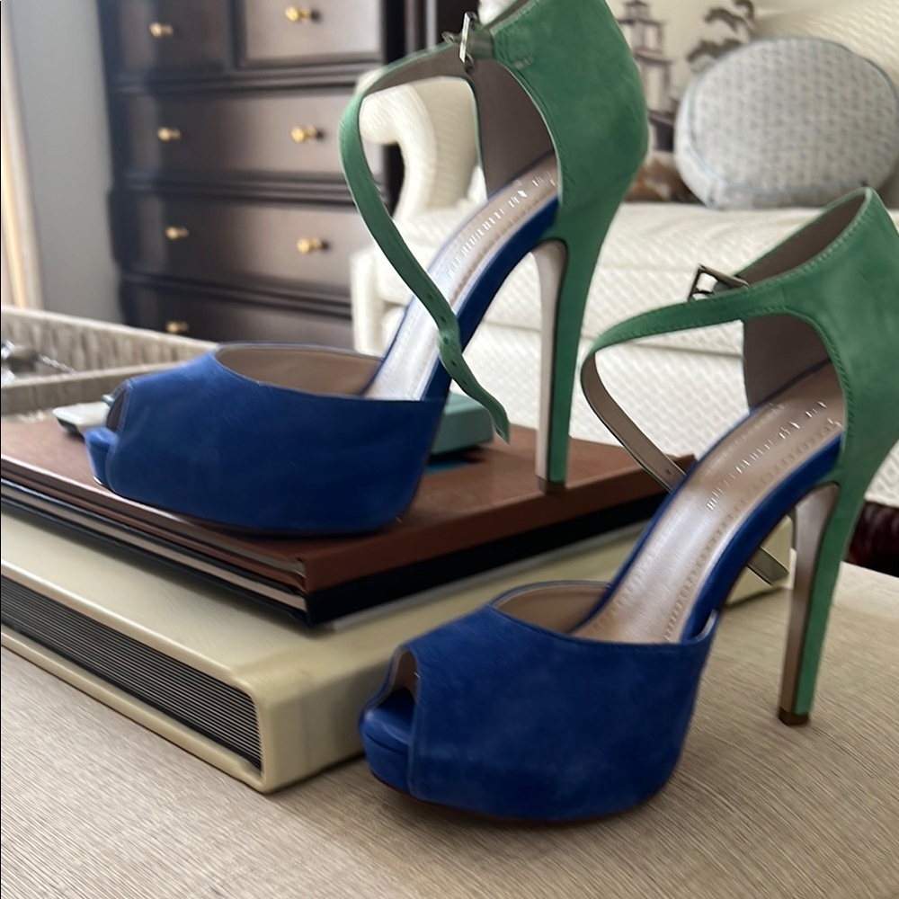 BCBG Elegant Green and Blue suede Stiletto Heels